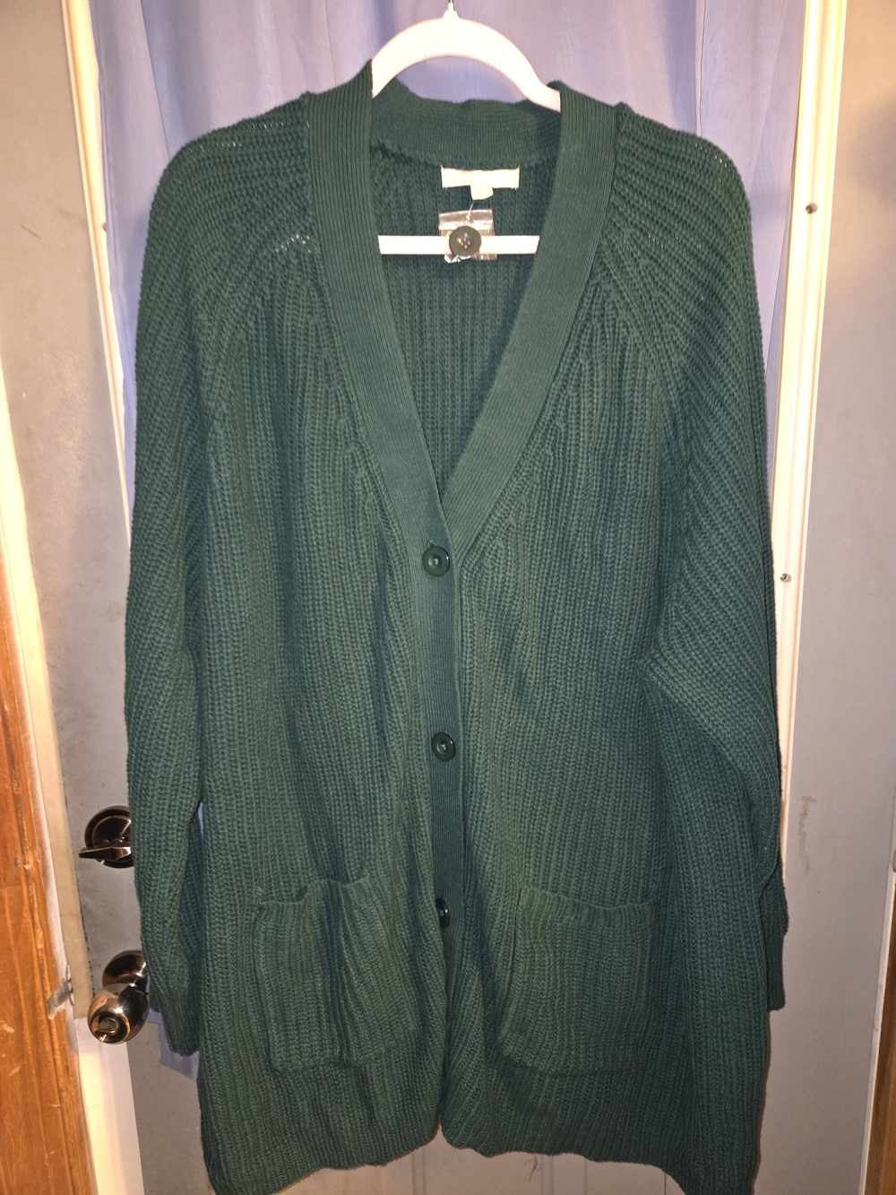 Woman Within Dark Green Women's Chunky Knit Cardigan Sweater Big Buttons, NEW